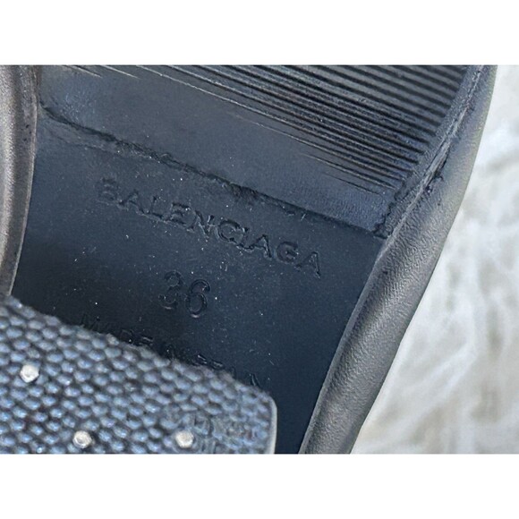 BALENCIAGA Women’s Size Size 6 (36) Black leather platform Mules Peep Toe Chunky - Picture 12 of 16
